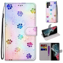 Load image into Gallery viewer, Coloured Drawing Cross Texture Horizontal Flip Leather Phone Case with Holder &amp; Card Slots &amp; Wallet &amp; Lanyard, For Samsung Galaxy S22 Ultra 5G
