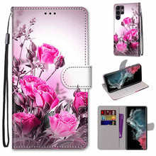 Load image into Gallery viewer, Coloured Drawing Cross Texture Horizontal Flip Leather Phone Case with Holder &amp; Card Slots &amp; Wallet &amp; Lanyard, For Samsung Galaxy S22 Ultra 5G