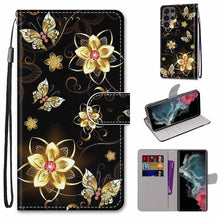 Load image into Gallery viewer, Coloured Drawing Cross Texture Horizontal Flip Leather Phone Case with Holder &amp; Card Slots &amp; Wallet &amp; Lanyard, For Samsung Galaxy S22 Ultra 5G