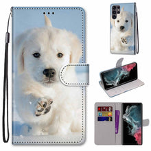Load image into Gallery viewer, Coloured Drawing Cross Texture Horizontal Flip Leather Phone Case with Holder &amp; Card Slots &amp; Wallet &amp; Lanyard, For Samsung Galaxy S22 Ultra 5G