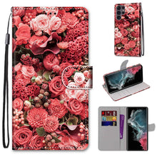 Load image into Gallery viewer, Coloured Drawing Cross Texture Horizontal Flip Leather Phone Case with Holder &amp; Card Slots &amp; Wallet &amp; Lanyard, For Samsung Galaxy S22 Ultra 5G