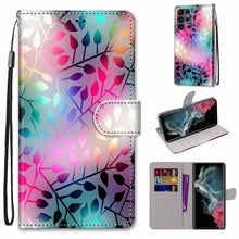 Load image into Gallery viewer, Coloured Drawing Cross Texture Horizontal Flip Leather Phone Case with Holder &amp; Card Slots &amp; Wallet &amp; Lanyard, For Samsung Galaxy S22 Ultra 5G
