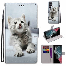 Load image into Gallery viewer, Coloured Drawing Cross Texture Horizontal Flip Leather Phone Case with Holder &amp; Card Slots &amp; Wallet &amp; Lanyard, For Samsung Galaxy S22 Ultra 5G