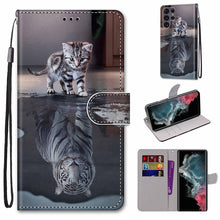 Load image into Gallery viewer, Coloured Drawing Cross Texture Horizontal Flip Leather Phone Case with Holder &amp; Card Slots &amp; Wallet &amp; Lanyard, For Samsung Galaxy S22 Ultra 5G