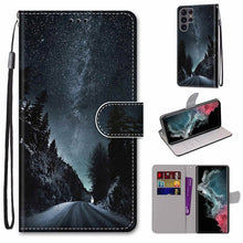Load image into Gallery viewer, Coloured Drawing Cross Texture Horizontal Flip Leather Phone Case with Holder &amp; Card Slots &amp; Wallet &amp; Lanyard, For Samsung Galaxy S22 Ultra 5G