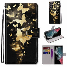 Load image into Gallery viewer, Coloured Drawing Cross Texture Horizontal Flip Leather Phone Case with Holder &amp; Card Slots &amp; Wallet &amp; Lanyard, For Samsung Galaxy S22 Ultra 5G