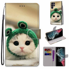 Load image into Gallery viewer, Coloured Drawing Cross Texture Horizontal Flip Leather Phone Case with Holder &amp; Card Slots &amp; Wallet &amp; Lanyard, For Samsung Galaxy S22 Ultra 5G