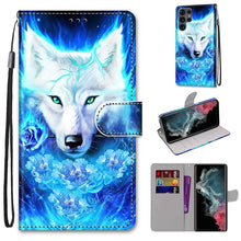Load image into Gallery viewer, Coloured Drawing Cross Texture Horizontal Flip Leather Phone Case with Holder &amp; Card Slots &amp; Wallet &amp; Lanyard, For Samsung Galaxy S22 Ultra 5G