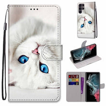 Load image into Gallery viewer, Coloured Drawing Cross Texture Horizontal Flip Leather Phone Case with Holder &amp; Card Slots &amp; Wallet &amp; Lanyard, For Samsung Galaxy S22 Ultra 5G