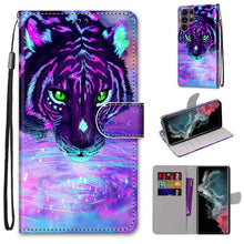 Load image into Gallery viewer, Coloured Drawing Cross Texture Horizontal Flip Leather Phone Case with Holder &amp; Card Slots &amp; Wallet &amp; Lanyard, For Samsung Galaxy S22 Ultra 5G