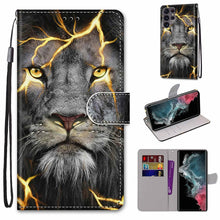 Load image into Gallery viewer, Coloured Drawing Cross Texture Horizontal Flip Leather Phone Case with Holder &amp; Card Slots &amp; Wallet &amp; Lanyard, For Samsung Galaxy S22 Ultra 5G