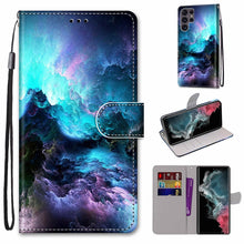 Load image into Gallery viewer, Coloured Drawing Cross Texture Horizontal Flip Leather Phone Case with Holder &amp; Card Slots &amp; Wallet &amp; Lanyard, For Samsung Galaxy S22 Ultra 5G