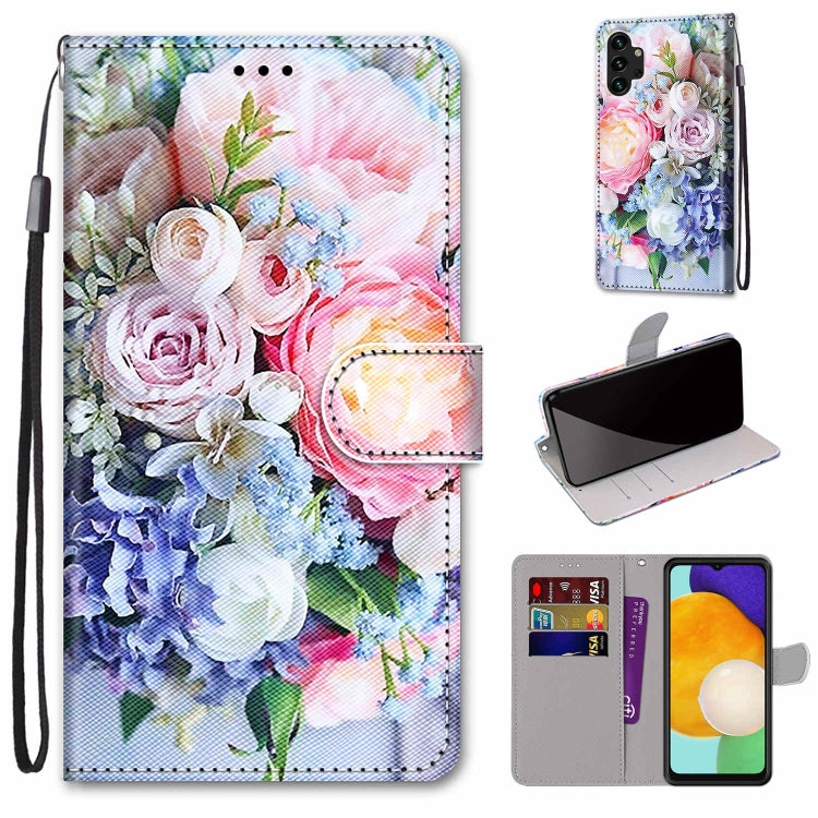 Coloured Drawing Cross Texture Horizontal Flip PU Phone Leather Case with Holder & Card Slots & Wallet & Lanyard(Colorful Layer, For Samsung Galaxy A13 4G, For Samsung Galaxy A13 5G