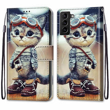 Load image into Gallery viewer, Coloured Drawing Cross Texture Horizontal Flip PU Phone Leather Case with Holder &amp; Card Slots &amp; Wallet &amp; Lanyard(Colorful Layer, For Samsung Galaxy S22+ 5G, For Samsung Galaxy S22 Ultra 5G