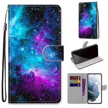 Load image into Gallery viewer, Coloured Drawing Cross Texture Horizontal Flip PU Phone Leather Case with Holder &amp; Card Slots &amp; Wallet &amp; Lanyard(Colorful Layer, For Samsung Galaxy S22+ 5G, For Samsung Galaxy S22 Ultra 5G