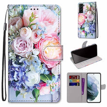 Load image into Gallery viewer, Coloured Drawing Cross Texture Horizontal Flip PU Phone Leather Case with Holder &amp; Card Slots &amp; Wallet &amp; Lanyard(Colorful Layer, For Samsung Galaxy S22+ 5G, For Samsung Galaxy S22 Ultra 5G