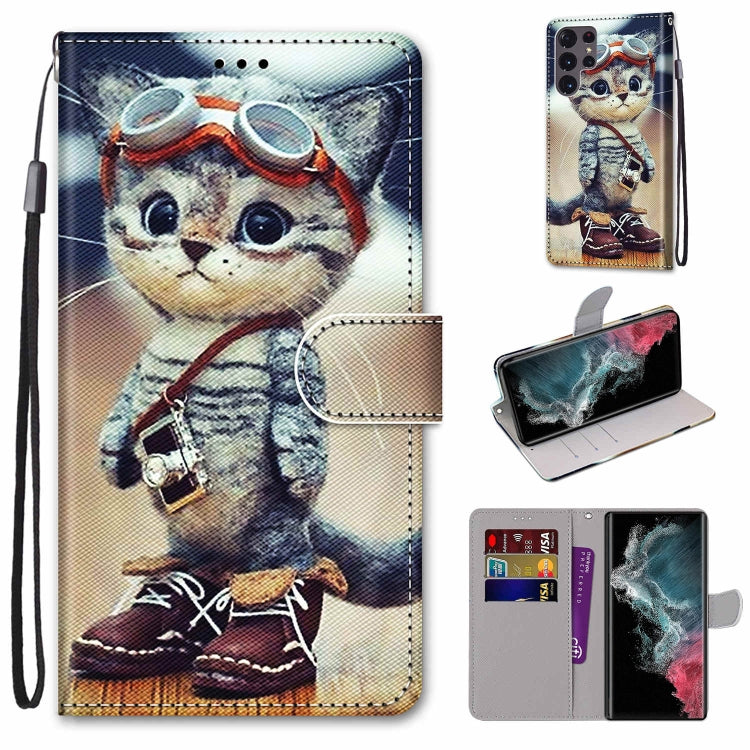 Coloured Drawing Cross Texture Horizontal Flip PU Phone Leather Case with Holder & Card Slots & Wallet & Lanyard(Colorful Layer, For Samsung Galaxy S22+ 5G, For Samsung Galaxy S22 Ultra 5G