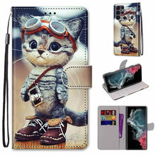 Load image into Gallery viewer, Coloured Drawing Cross Texture Horizontal Flip PU Phone Leather Case with Holder &amp; Card Slots &amp; Wallet &amp; Lanyard(Colorful Layer, For Samsung Galaxy S22+ 5G, For Samsung Galaxy S22 Ultra 5G