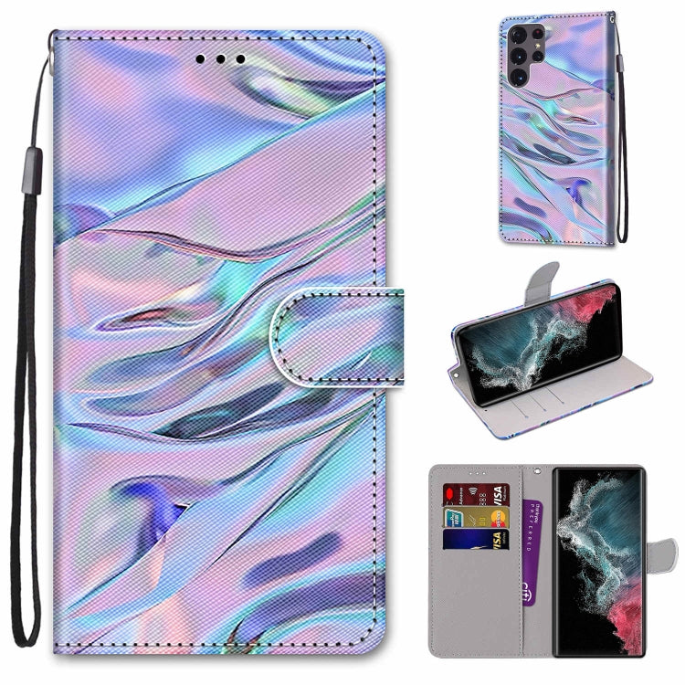 Coloured Drawing Cross Texture Horizontal Flip PU Phone Leather Case with Holder & Card Slots & Wallet & Lanyard(Colorful Layer, For Samsung Galaxy S22+ 5G, For Samsung Galaxy S22 Ultra 5G
