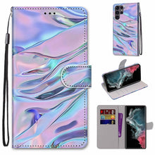 Load image into Gallery viewer, Coloured Drawing Cross Texture Horizontal Flip PU Phone Leather Case with Holder &amp; Card Slots &amp; Wallet &amp; Lanyard(Colorful Layer, For Samsung Galaxy S22+ 5G, For Samsung Galaxy S22 Ultra 5G