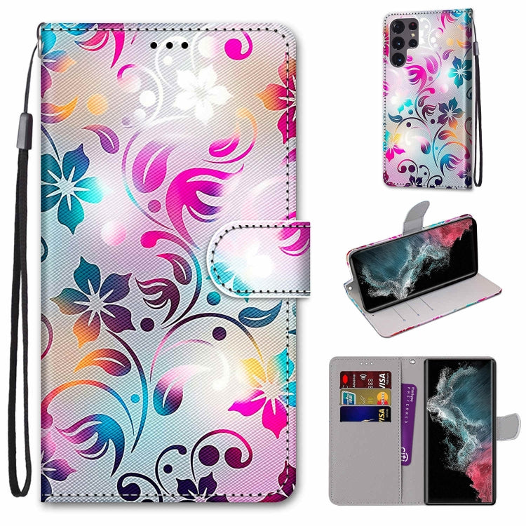Coloured Drawing Cross Texture Horizontal Flip PU Phone Leather Case with Holder & Card Slots & Wallet & Lanyard(Colorful Layer, For Samsung Galaxy S22+ 5G, For Samsung Galaxy S22 Ultra 5G