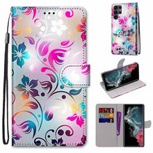 Load image into Gallery viewer, Coloured Drawing Cross Texture Horizontal Flip PU Phone Leather Case with Holder &amp; Card Slots &amp; Wallet &amp; Lanyard(Colorful Layer, For Samsung Galaxy S22+ 5G, For Samsung Galaxy S22 Ultra 5G