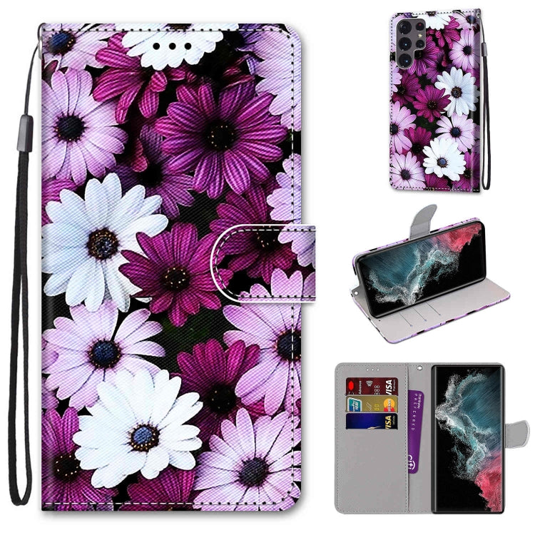 Coloured Drawing Cross Texture Horizontal Flip PU Phone Leather Case with Holder & Card Slots & Wallet & Lanyard(Colorful Layer, For Samsung Galaxy S22+ 5G, For Samsung Galaxy S22 Ultra 5G