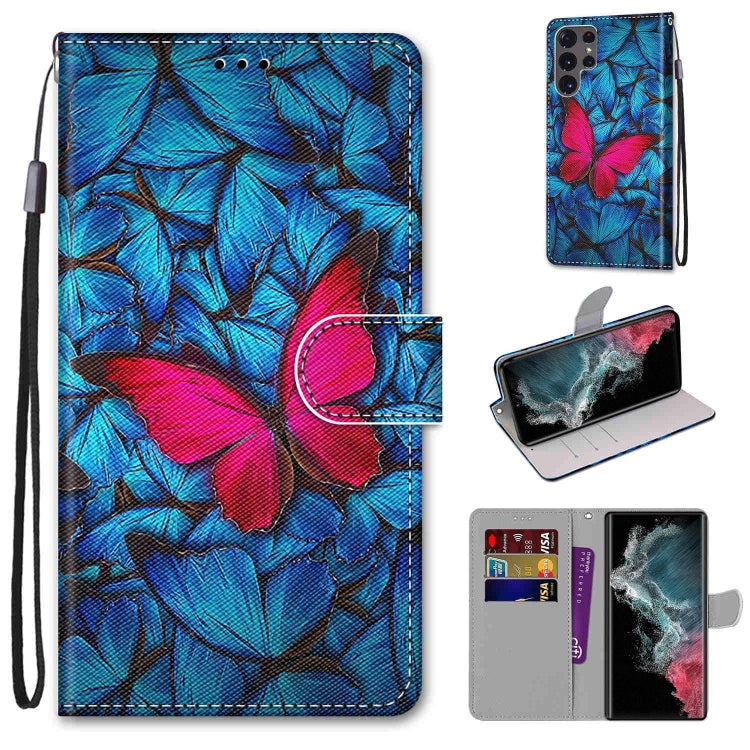 Coloured Drawing Cross Texture Horizontal Flip PU Phone Leather Case with Holder & Card Slots & Wallet & Lanyard(Colorful Layer, For Samsung Galaxy S22+ 5G, For Samsung Galaxy S22 Ultra 5G