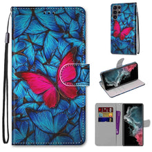 Load image into Gallery viewer, Coloured Drawing Cross Texture Horizontal Flip PU Phone Leather Case with Holder &amp; Card Slots &amp; Wallet &amp; Lanyard(Colorful Layer, For Samsung Galaxy S22+ 5G, For Samsung Galaxy S22 Ultra 5G