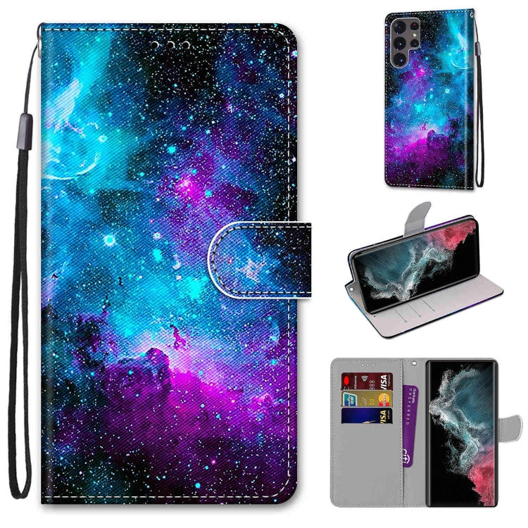 Coloured Drawing Cross Texture Horizontal Flip PU Phone Leather Case with Holder & Card Slots & Wallet & Lanyard(Colorful Layer, For Samsung Galaxy S22+ 5G, For Samsung Galaxy S22 Ultra 5G