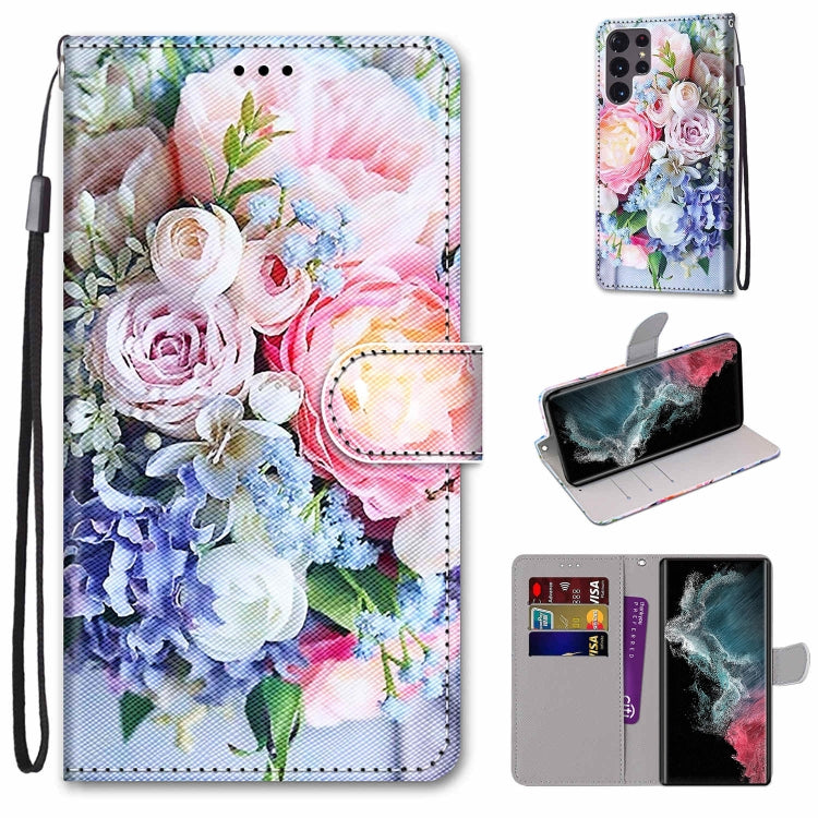 Coloured Drawing Cross Texture Horizontal Flip PU Phone Leather Case with Holder & Card Slots & Wallet & Lanyard(Colorful Layer, For Samsung Galaxy S22+ 5G, For Samsung Galaxy S22 Ultra 5G