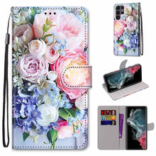 Load image into Gallery viewer, Coloured Drawing Cross Texture Horizontal Flip PU Phone Leather Case with Holder &amp; Card Slots &amp; Wallet &amp; Lanyard(Colorful Layer, For Samsung Galaxy S22+ 5G, For Samsung Galaxy S22 Ultra 5G