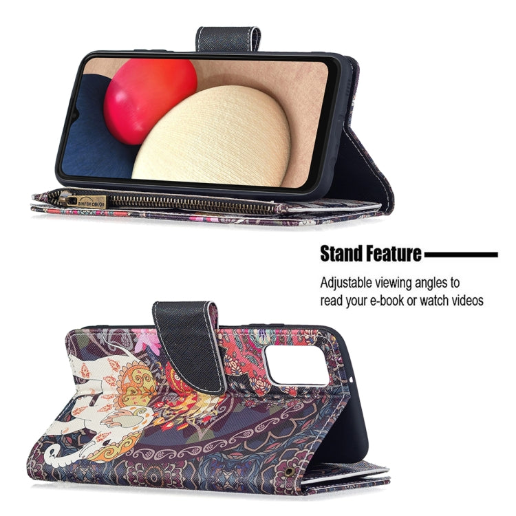 Colored Drawing Zipper Leather Phone Case, For Samsung Galaxy A03s 166mm