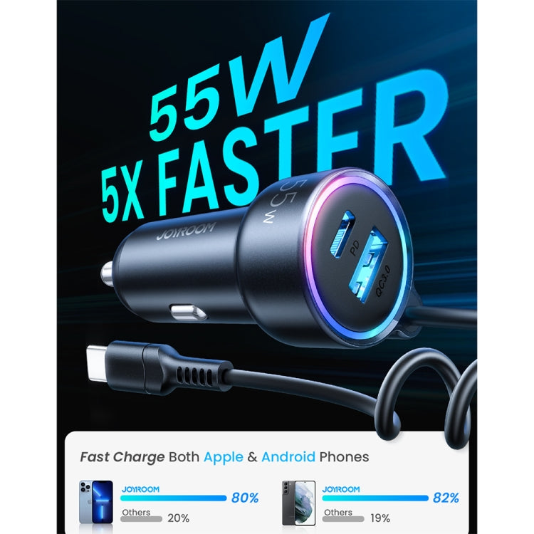 JOYROOM JR-CL07 3 in 1 72W PD USB-C / Type-C + USB Interface Car Charger with USB-C / Type-C Spring Data Cable, JR-CL07