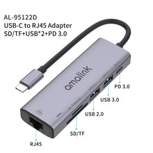 Load image into Gallery viewer, amalink 95122D Type-C / USB-C to RJ45 + 2 Ports USB + PD 3.0 Multi-function HUB, 95122D
