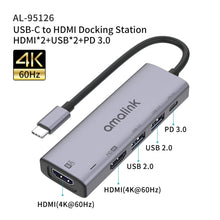 Load image into Gallery viewer, amalink 95126 Type-C / USB-C to Dual HDMI + 2 Ports USB + PD 3.0 Multi-function HUB, 95126