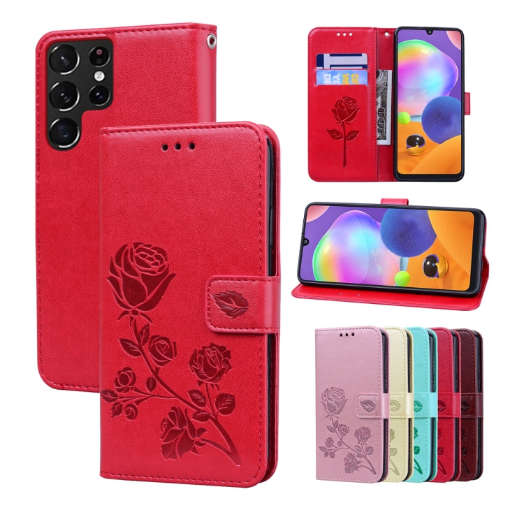Rose Embossed Leather Phone Case, For Samsung Galaxy S22 5G, For Samsung Galaxy S22+ 5G, For Samsung Galaxy S22 Ultra 5G, For Samsung Galaxy A02s