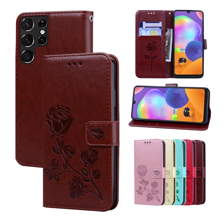 Rose Embossed Leather Phone Case, For Samsung Galaxy S22 5G, For Samsung Galaxy S22+ 5G, For Samsung Galaxy S22 Ultra 5G, For Samsung Galaxy A02s