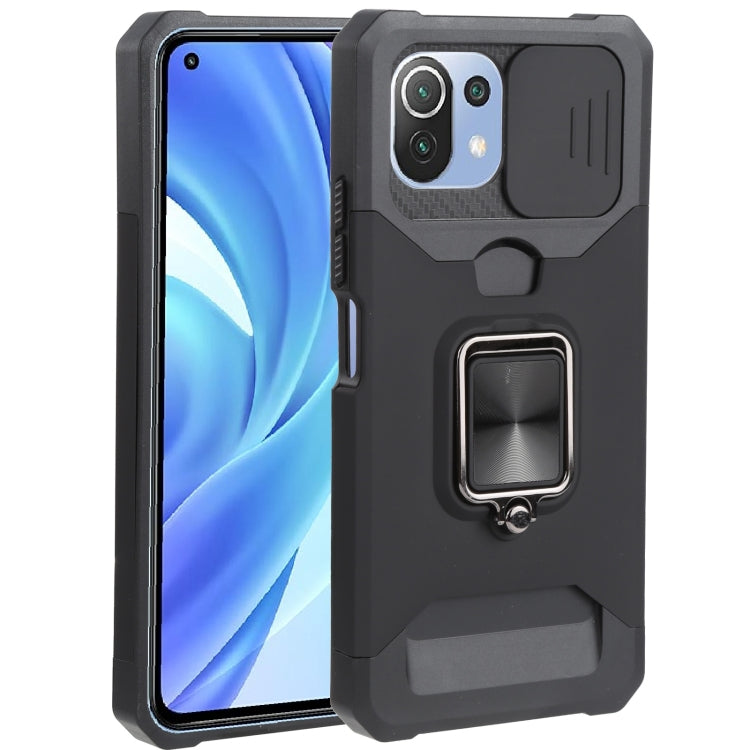 Sliding Camera Cover Design PC + TPU Shockproof Phone Case with Ring Holder & Card Slot, For Xiaomi Mi 11 Lite