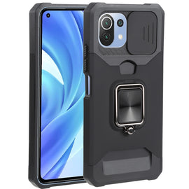 Sliding Camera Cover Design PC + TPU Shockproof Phone Case with Ring Holder & Card Slot, For Xiaomi Mi 11 Lite