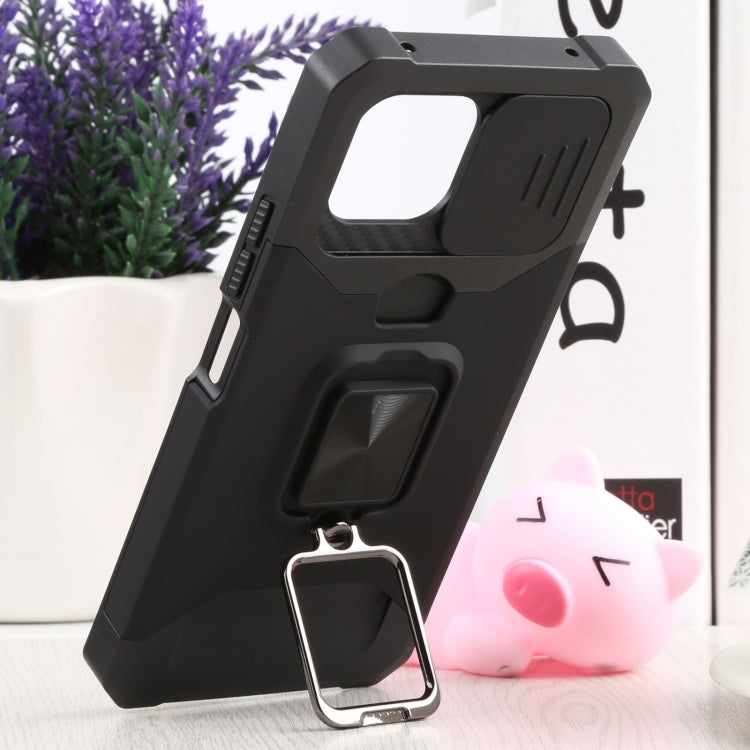 Sliding Camera Cover Design PC + TPU Shockproof Phone Case with Ring Holder & Card Slot, For Xiaomi Mi 11 Lite