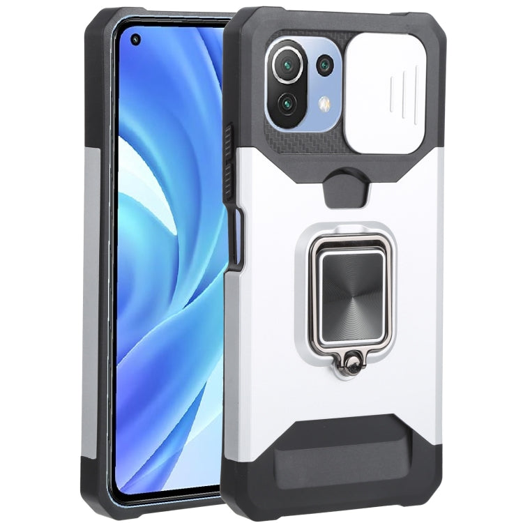 Sliding Camera Cover Design PC + TPU Shockproof Phone Case with Ring Holder & Card Slot, For Xiaomi Mi 11 Lite