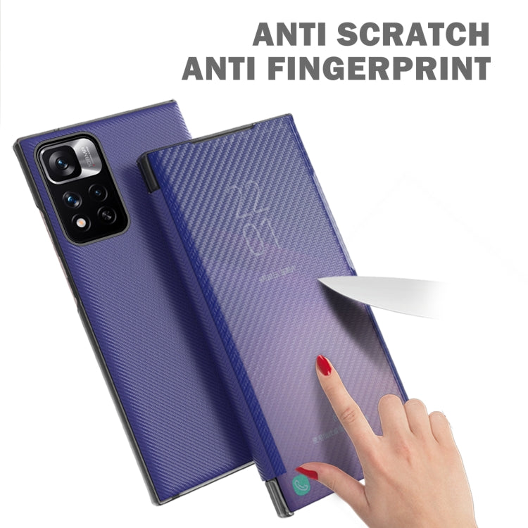 Carbon Fiber View Time Leather Phone Case, For Samsung Galaxy S22 5G, For Samsung Galaxy S22+ 5G, For Samsung Galaxy S22 Ultra 5G, For Xiaomi Redmi Note 11 5G, For Xiaomi Redmi Note 11 Pro 5G