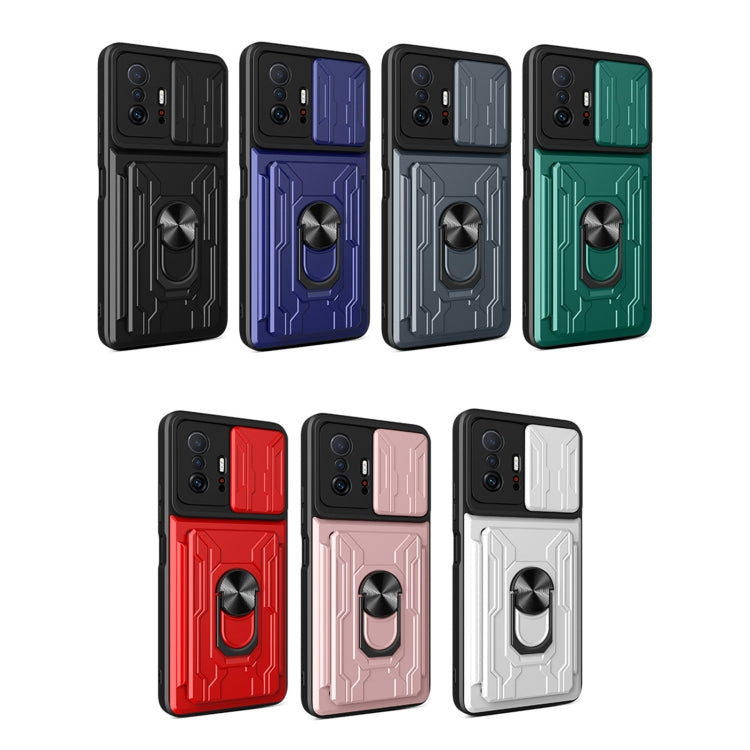 Camera Cover Phone Case with Card Slot & Holder, For Xiaomi 11T, For Xiaomi Redmi Note 10 Pro, For Xiaomi Redmi 10, For Samsung Galaxy S21 FE 5G