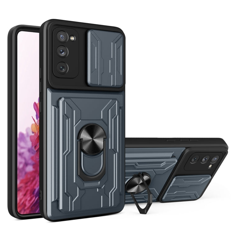 Camera Cover Phone Case with Card Slot & Holder, For Samsung Galaxy A02 / M02, For Samsung Galaxy A32, For Samsung Galaxy S20 FE, For Samsung Galaxy S20+, For Samsung Galaxy S21 Ultra 5G, For Samsung Galaxy A02s EU Version