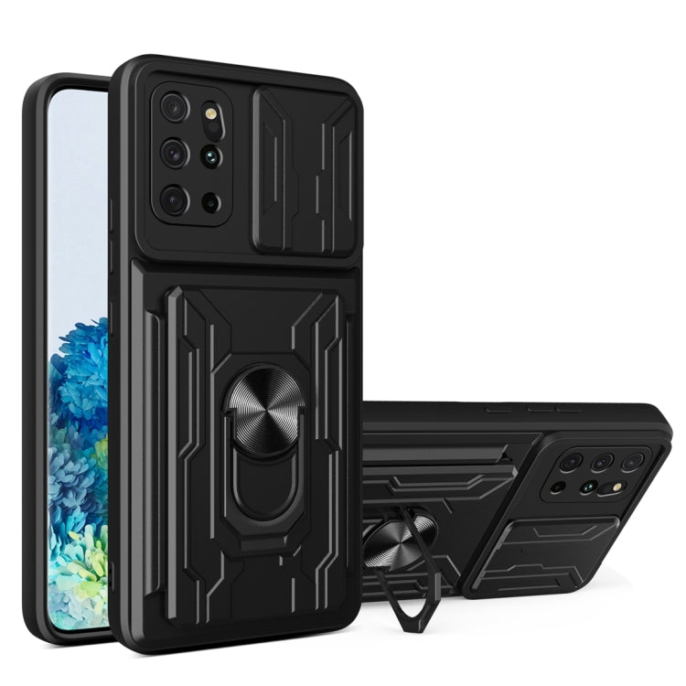 Camera Cover Phone Case with Card Slot & Holder, For Samsung Galaxy A02 / M02, For Samsung Galaxy A32, For Samsung Galaxy S20 FE, For Samsung Galaxy S20+, For Samsung Galaxy S21 Ultra 5G, For Samsung Galaxy A02s EU Version