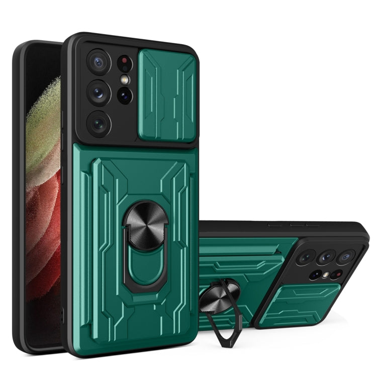 Camera Cover Phone Case with Card Slot & Holder, For Samsung Galaxy A02 / M02, For Samsung Galaxy A32, For Samsung Galaxy S20 FE, For Samsung Galaxy S20+, For Samsung Galaxy S21 Ultra 5G, For Samsung Galaxy A02s EU Version