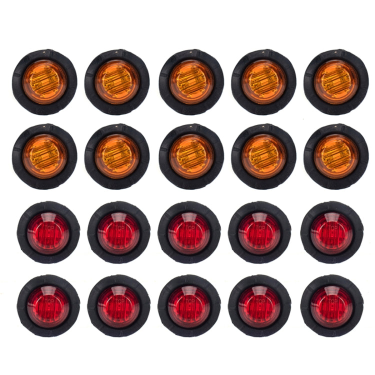 20 in 1 Red + Amber Light Truck Trailer LED Round Side Marker Lamp, A5014