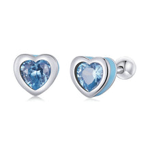 Load image into Gallery viewer, S925 Sterling Silver Heart Zircon Ear Stud Women Earrings, Heart Zircon(Blue), Heart Zircon(Red)