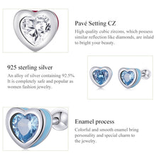 Load image into Gallery viewer, S925 Sterling Silver Heart Zircon Ear Stud Women Earrings, Heart Zircon(Blue), Heart Zircon(Red)